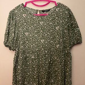 SHEIN Green and White Printed Blouse